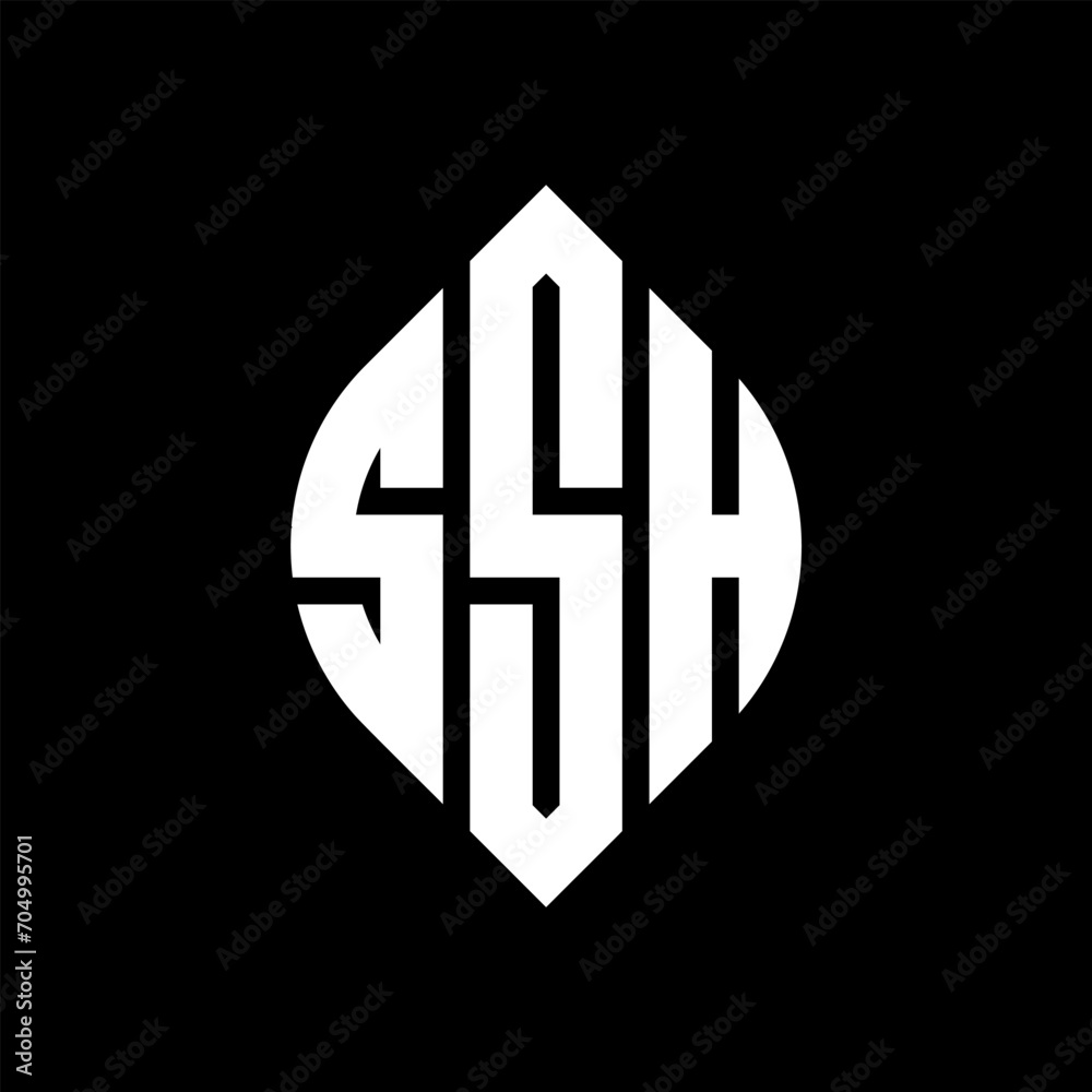 Obraz premium SSH circle letter logo design with circle and ellipse shape. SSH ellipse letters with typographic style. The three initials form a circle logo. SSH circle emblem abstract monogram letter mark vector.