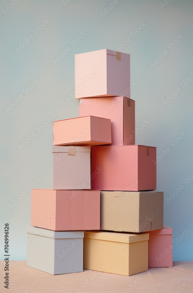 Obraz premium stack of cardboard boxes in pink and purple pastel color