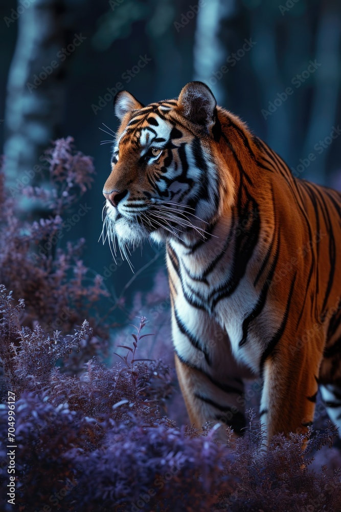 Obraz premium Wildlife India. Indian tiger, wild animal in the nature habitat, Ranthambore NP, India. Big cat, endangered animal