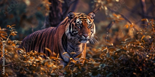 Wildlife India. Indian tiger, wild animal in the nature habitat, Ranthambore NP, India. Big cat, endangered animal