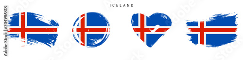 Iceland hand drawn grunge style flag icon set. Free brush stroke flat vector illustration isolated on white