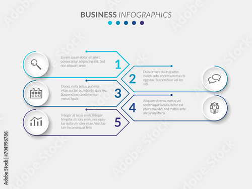 Vector modern infographic data design template. Vector illustration with 5 steps and icons. Can be used for workflow layout, diagram, annual report, web design.