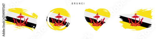 Brunei hand drawn grunge style flag icon set. Free brush stroke flat vector illustration isolated on white