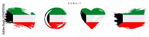 Kuwait hand drawn grunge style flag icon set. Free brush stroke flat vector illustration isolated on white