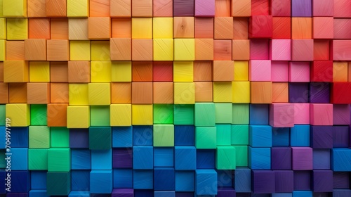 Abstract Geometric Rainbow Colors Wooden Square Cubes Texture Background AI Generated