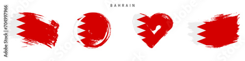 Bahrain hand drawn grunge style flag icon set. Free brush stroke flat vector illustration isolated on white