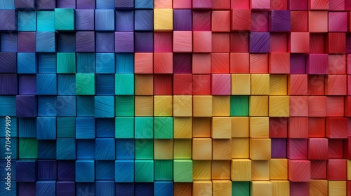 Abstract Geometric Rainbow Colors Wooden Square Cubes Texture Background AI Generated
