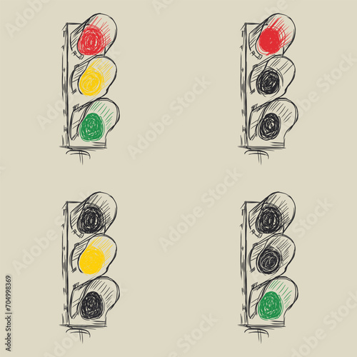 Traffic light vector illustration. Hand drawn doodle style.