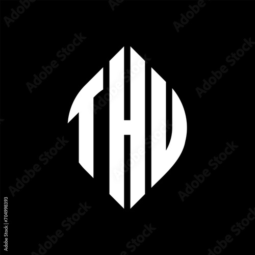 THU circle letter logo design with circle and ellipse shape. THU ellipse letters with typographic style. The three initials form a circle logo. THU circle emblem abstract monogram letter mark vector.