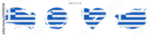 Greece hand drawn grunge style flag icon set. Free brush stroke flat vector illustration isolated on white