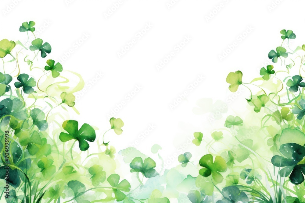 Clover leaves, setting the tone for St. Patrick's festivities. Copy space with text. Generative AI
