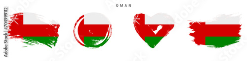 Oman hand drawn grunge style flag icon set. Free brush stroke flat vector illustration isolated on white