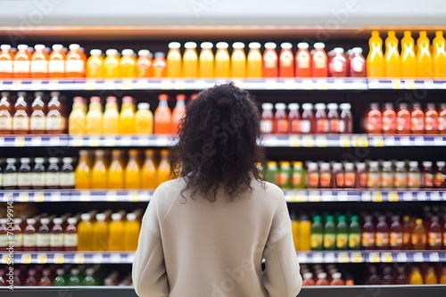 Woman choosing products in grocery store. Generative AI Pro Photo