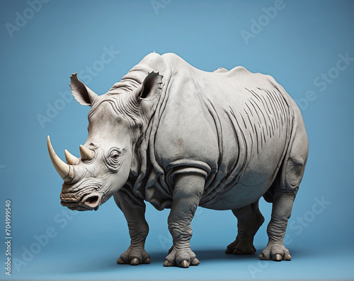 Rhinoceros Isolated on blue pastel background