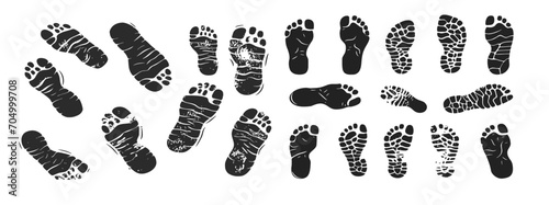 Human footprints set. Footprints human shoes.