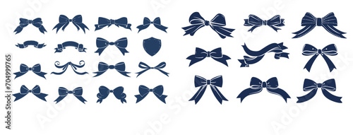 Ribbon vector icon set blue color on white background