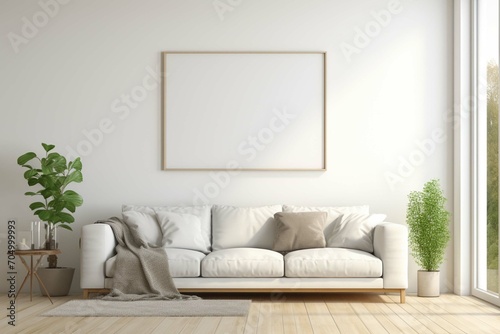 Mockup frame in farmhouse living room interior, 3d render © Areesha