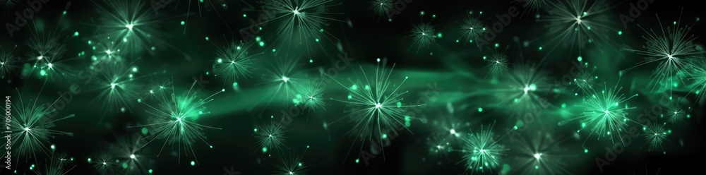 Fototapeta premium Festive Patrick day Fireworks light green gold emerald background. Generative AI