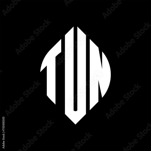 TUN circle letter logo design with circle and ellipse shape. TUN ellipse letters with typographic style. The three initials form a circle logo. TUN circle emblem abstract monogram letter mark vector.