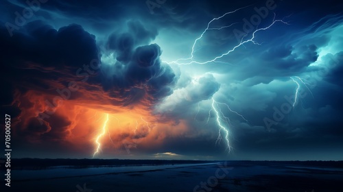Beautiful and Colorful Thunder Storm in the Night Sky AI Generated