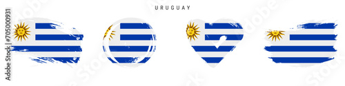Uruguay hand drawn grunge style flag icon set. Free brush stroke flat vector illustration isolated on white