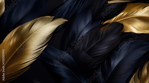 Beautiful Abstract Wallpaper with Black and Gold Feathers AI Generated