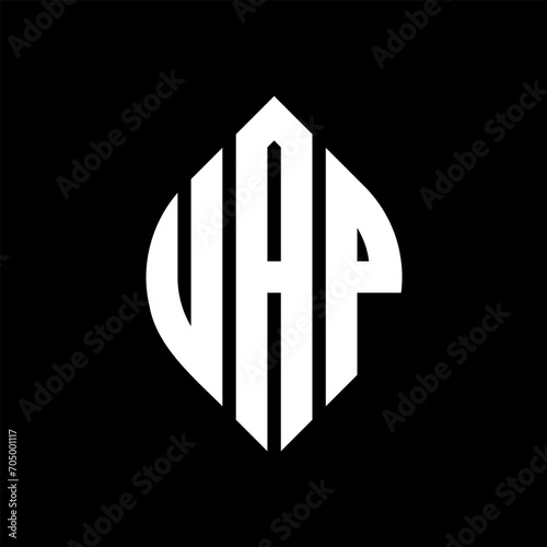 UAP circle letter logo design with circle and ellipse shape. UAP ellipse letters with typographic style. The three initials form a circle logo. UAP circle emblem abstract monogram letter mark vector.