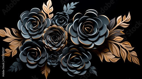 Elegant Black Paper Flowers on Dark Background AI Generated