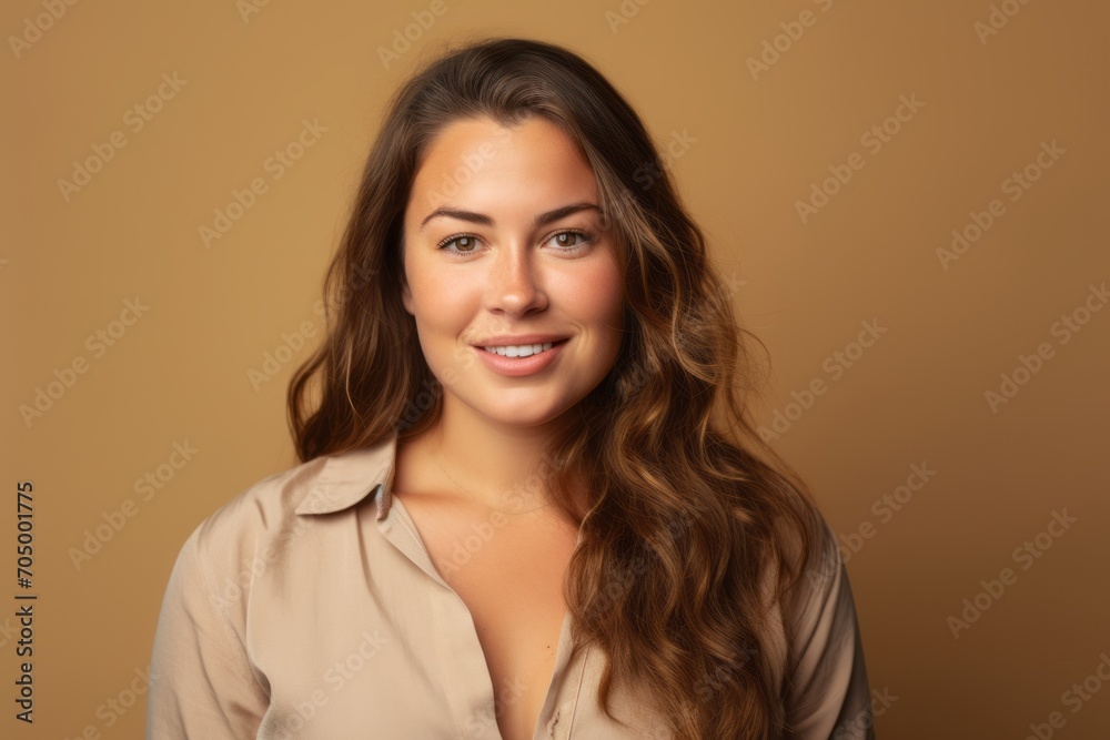 Portrait of a beautiful young brunette woman on a brown background Portrait of a beautiful young brunette woman on a brown background