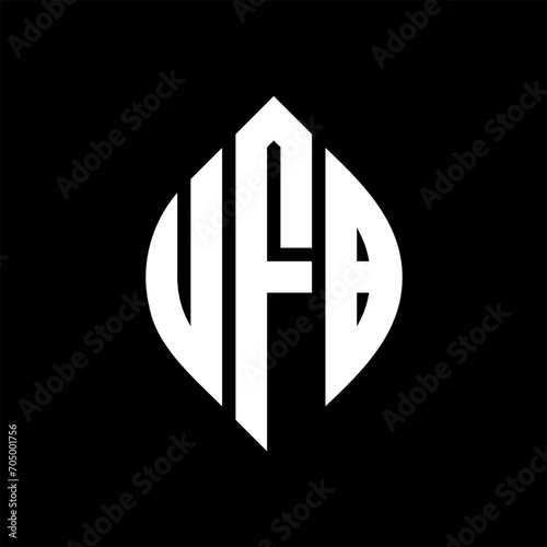 UFB circle letter logo design with circle and ellipse shape. UFB ellipse letters with typographic style. The three initials form a circle logo. UFB circle emblem abstract monogram letter mark vector.