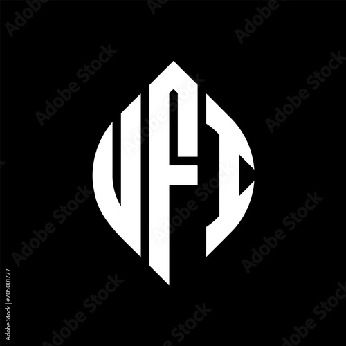 UFI circle letter logo design with circle and ellipse shape. UFI ellipse letters with typographic style. The three initials form a circle logo. UFI circle emblem abstract monogram letter mark vector. photo