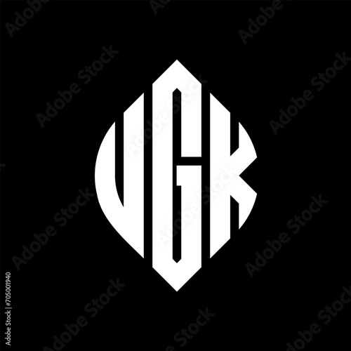 UGK circle letter logo design with circle and ellipse shape. UGK ellipse letters with typographic style. The three initials form a circle logo. UGK circle emblem abstract monogram letter mark vector. photo