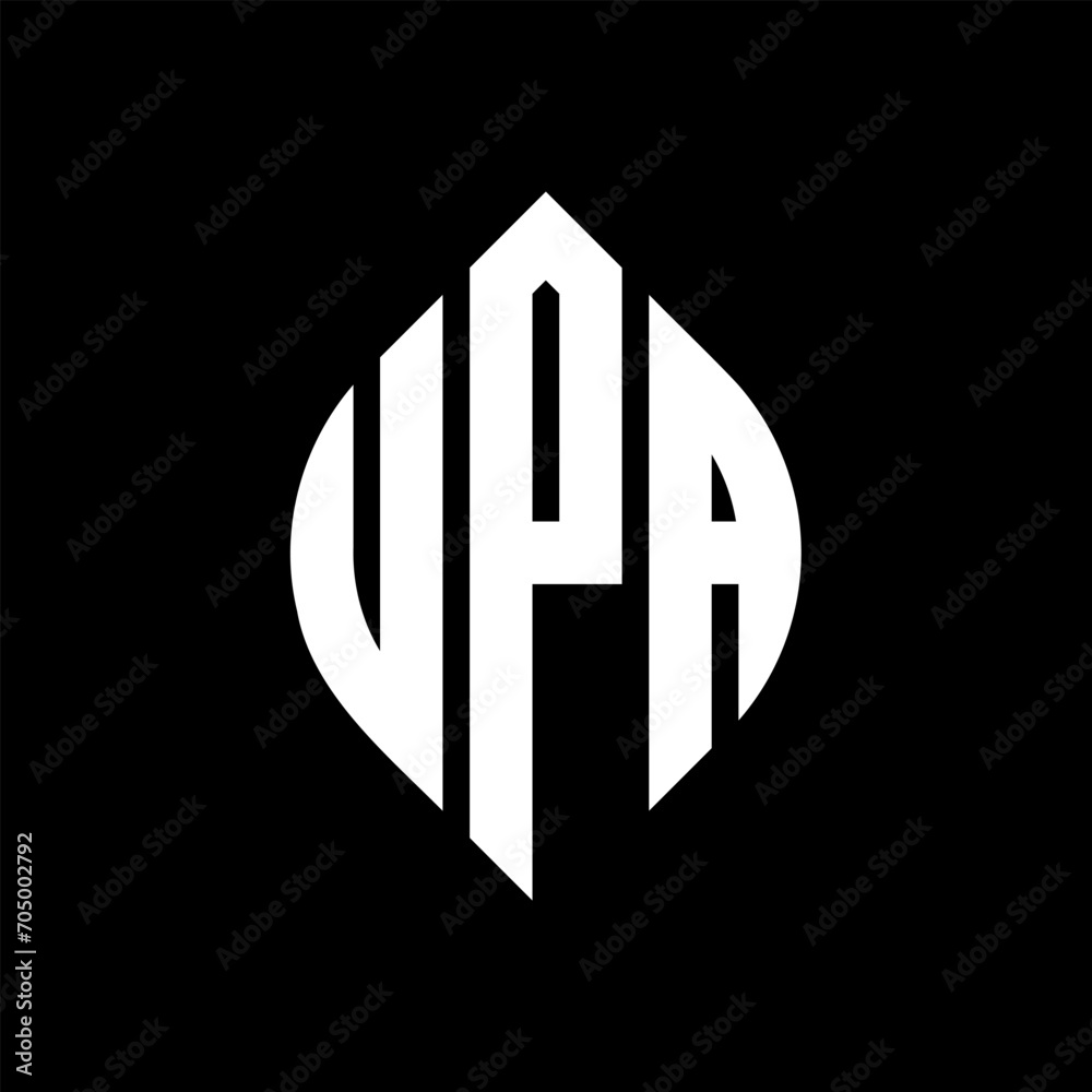 UPA circle letter logo design with circle and ellipse shape. UPA ellipse letters with typographic style. The three initials form a circle logo. UPA circle emblem abstract monogram letter mark vector. - obrazy, fototapety, plakaty 