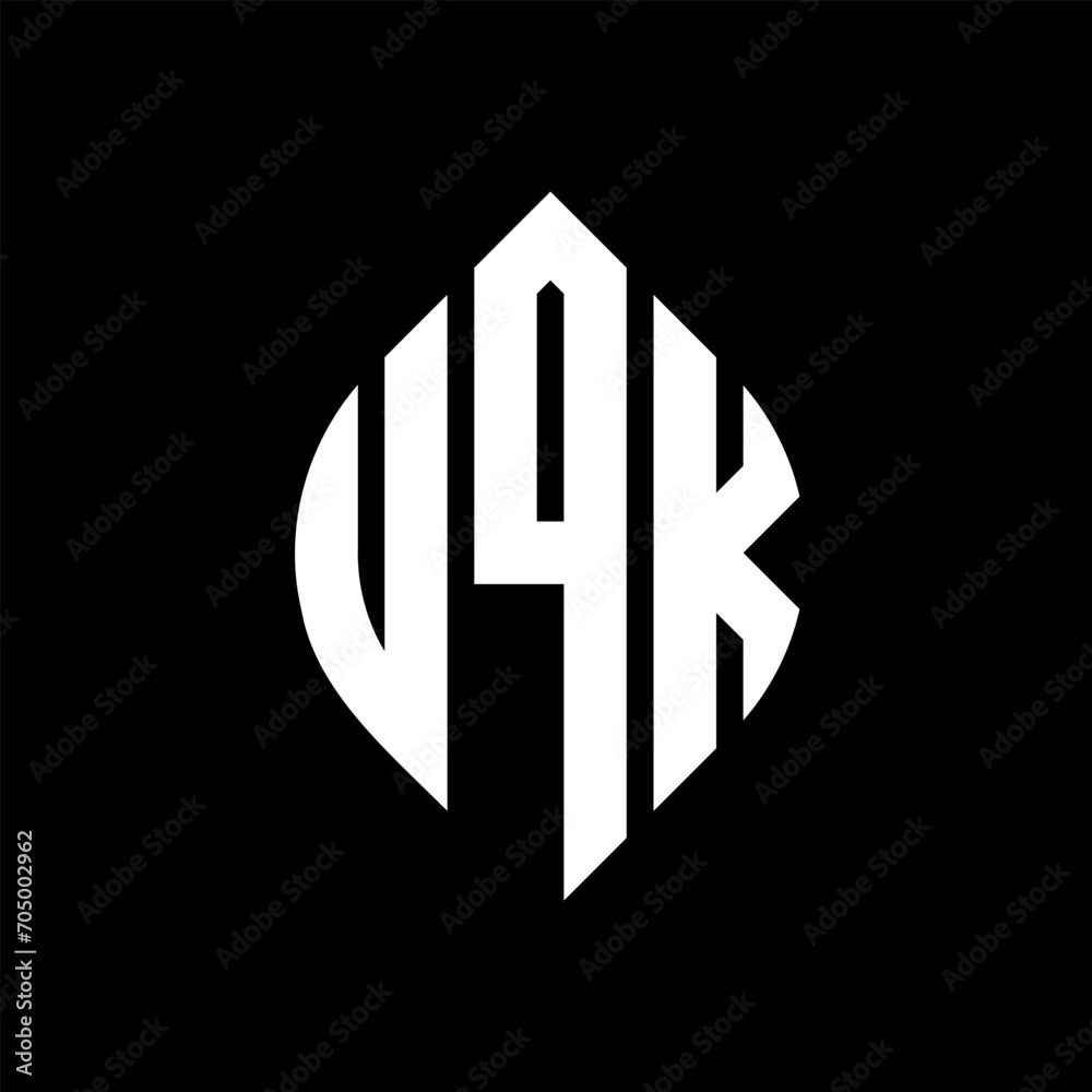 UQK circle letter logo design with circle and ellipse shape. UQK ellipse letters with typographic style. The three initials form a circle logo. UQK circle emblem abstract monogram letter mark vector.