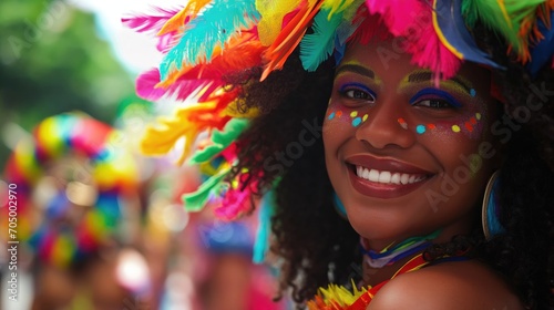 Captivating Carnaval: Close-Up of Colorful and Festive Brazilian Woman in Rio de Janeiro