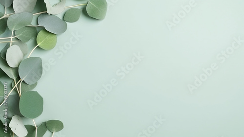 frame made of eucalyptus leaves on green background photo