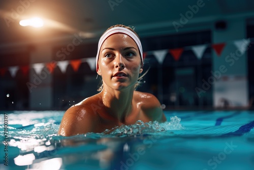 Immersed Young Woman Swimmer Captured in Pool's Waters