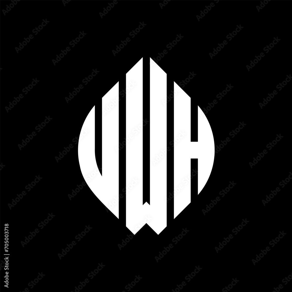 UWH circle letter logo design with circle and ellipse shape. UWH ellipse letters with typographic style. The three initials form a circle logo. UWH circle emblem abstract monogram letter mark vector. UWH circle letter logo design with circle and ellipse shape. UWH ellipse letters with typographic style. The three initials form a circle logo. UWH circle emblem abstract monogram letter mark vector.