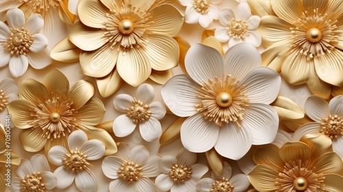 Golden Floral Background with Abstract Vintage Flower Design AI Generated