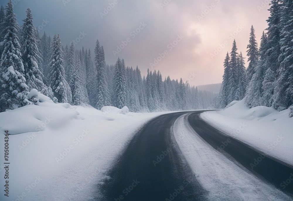 Difficult conditions on snowy road stock photoSnow Road Winter Backgrounds Landscape