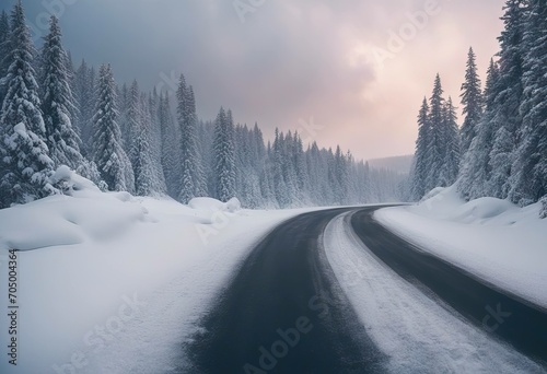 Difficult conditions on snowy road stock photoSnow Road Winter Backgrounds Landscape © wafi