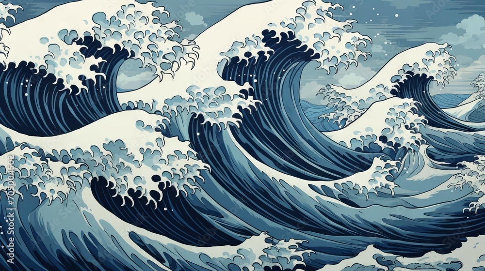 Japanese Illustration of Great Ocean Waves as Wallpaper AI Generated ...