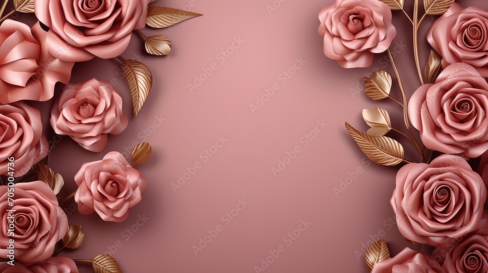 Luxury Rose Background with Golden Metallic Decoration AI Generated