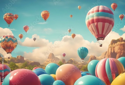 Summer banner with air balloons stock illustrationBackgrounds Three Dimensional Cloud Sky Fun