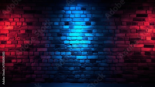 Vibrant Neon Light on Unplastered Brick Walls Background AI Generated