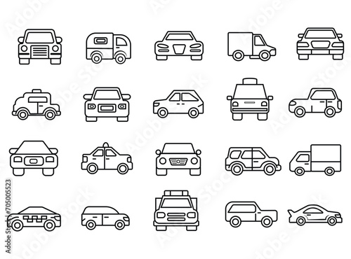 set of 20 car icon , set outline car icon , simple set of car icon, set of transportation icon