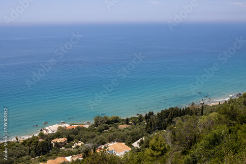 Vegetation on a cliff above Ionian sea, Corfu, Greece