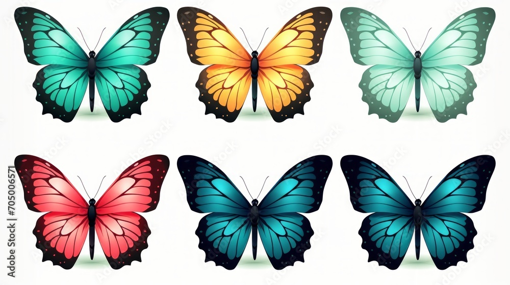 Set of Butterflies Isolated on White Background AI Generated