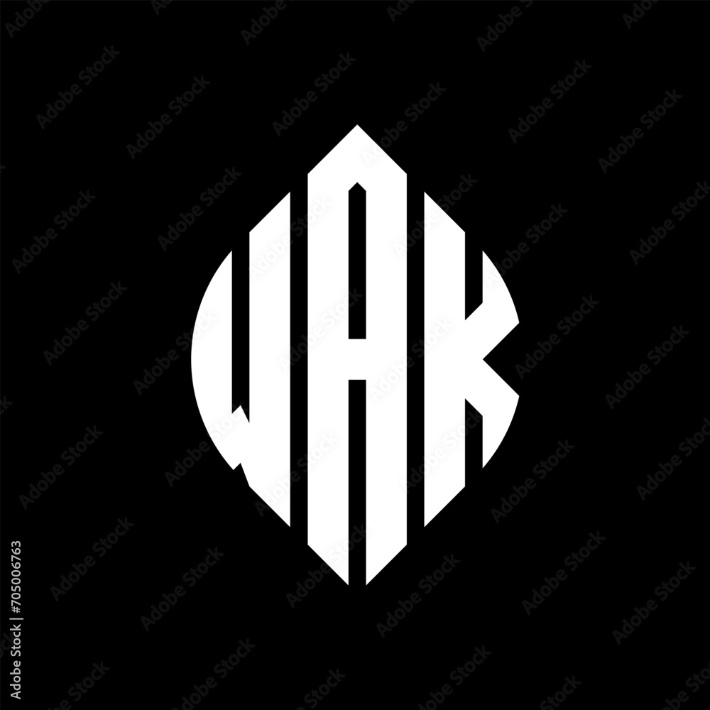 WAK circle letter logo design with circle and ellipse shape. WAK ellipse letters with typographic style. The three initials form a circle logo. WAK circle emblem abstract monogram letter mark vector. WAK circle letter logo design with circle and ellipse shape. WAK ellipse letters with typographic style. The three initials form a circle logo. WAK circle emblem abstract monogram letter mark vector.