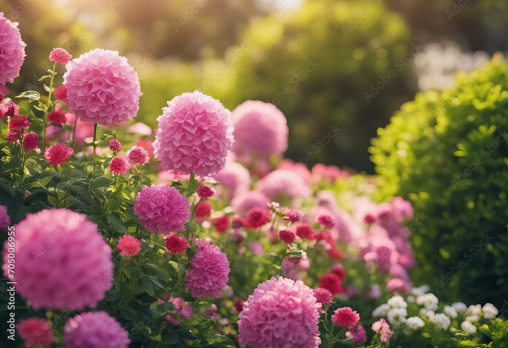 Obraz premium Gardening Concept Garden Flowers and Plants on a Sunny Background stock photoSpringtime Flower Backgrounds Gardening Formal